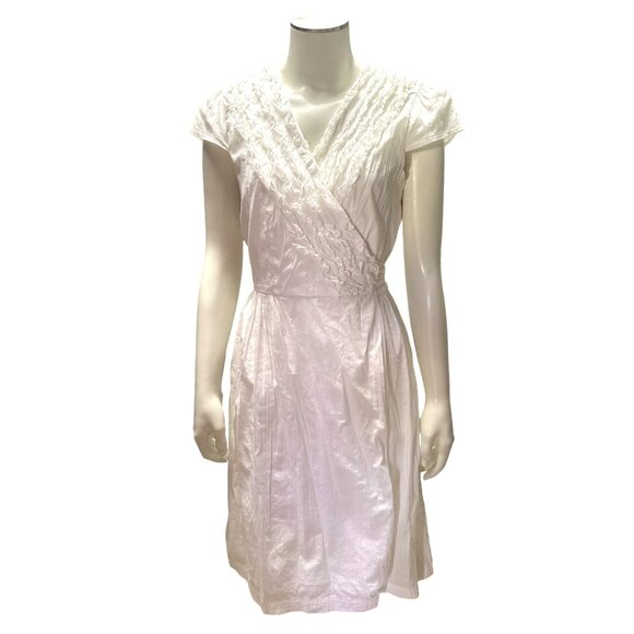 Calvin Klein White Dress Size 8 Short Sleeve Cotton Nylon Blend V Neck Wrap - Picture 1 of 10
